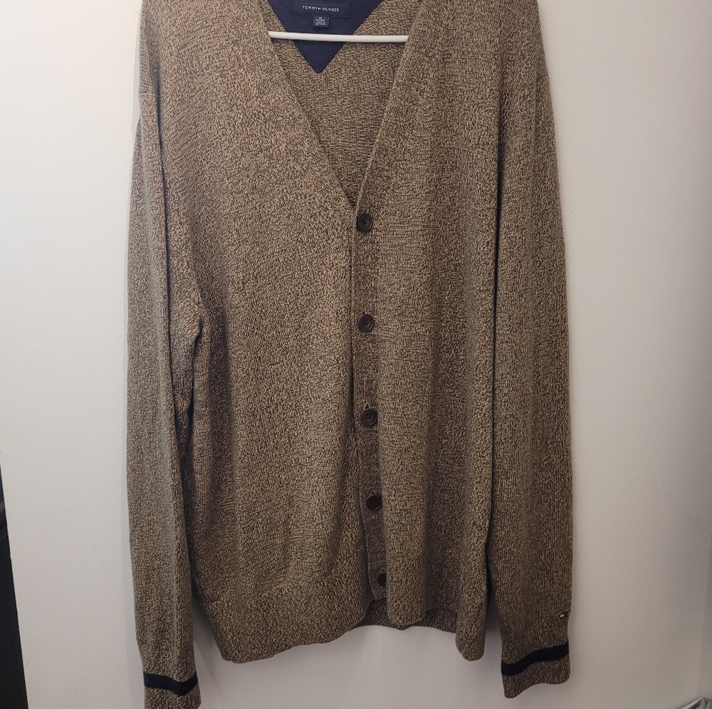 Tommy Hilfiger Wool Blend Vneck Sweater Cardigan Yellow And Black XL